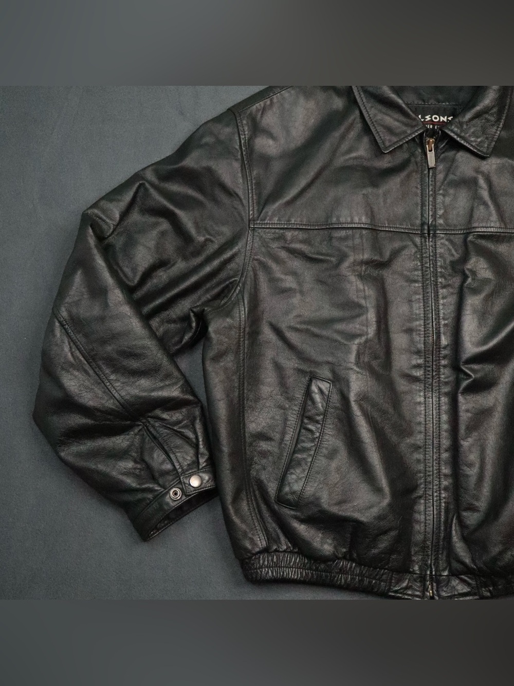 Wilsons Leather Jacket Mens L Black Genuine Leather Full Zip Bomber Coat - Picture 9 of 10
